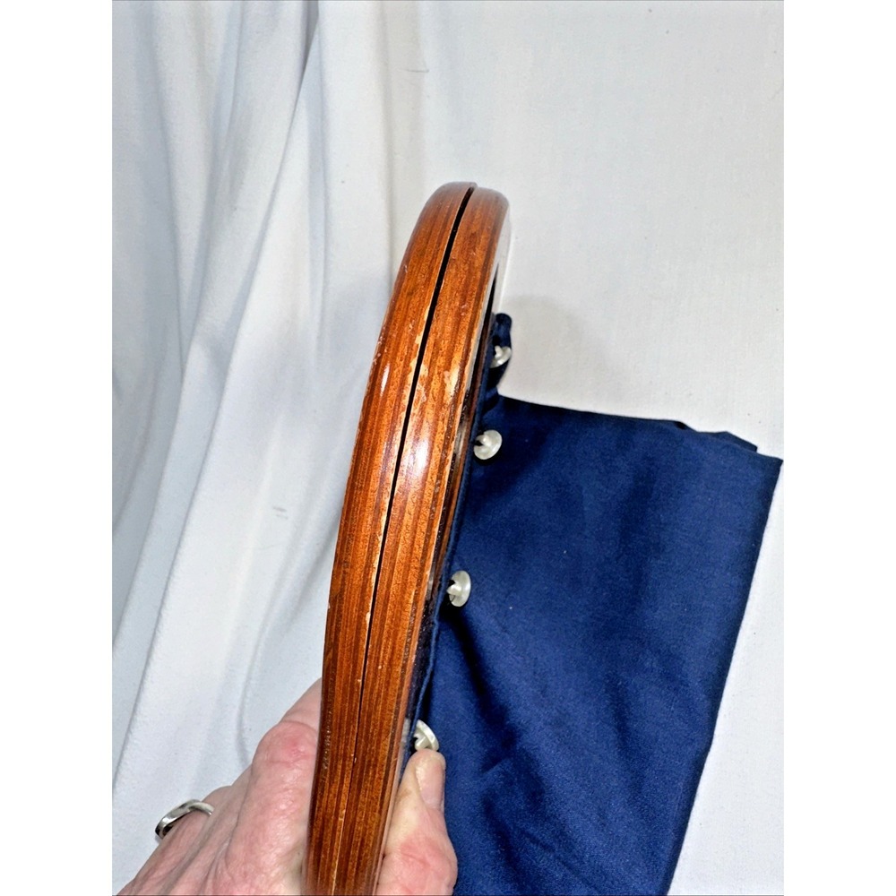 Vintage Bermuda Bag Purse Wooden Handles Buttons Reversible Cotton Cover Mint - Picture 9 of 9
